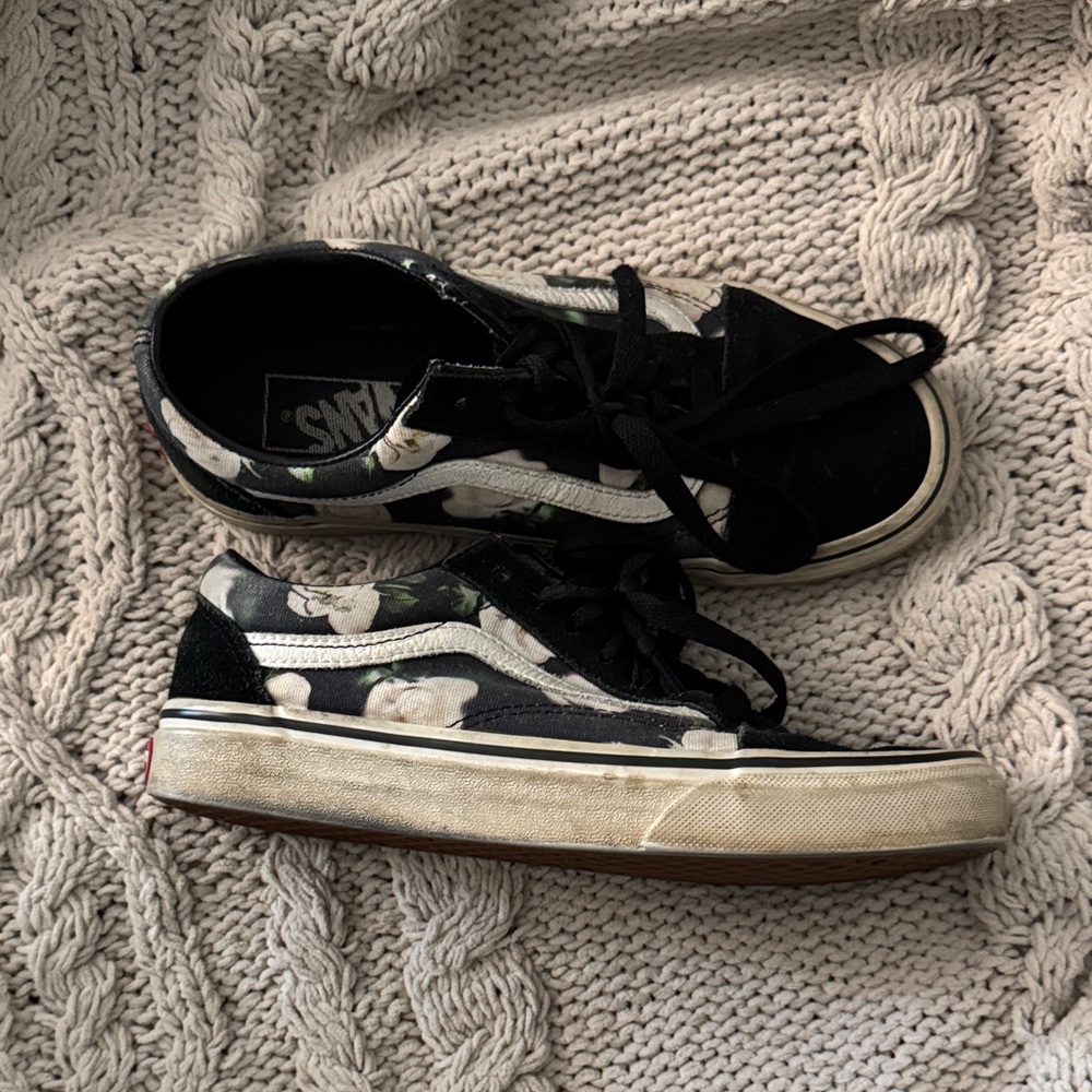 Vans Black and White Floral Pattern Sneakers